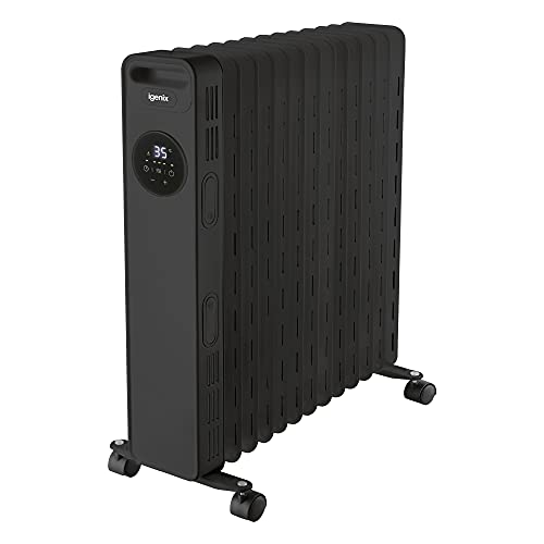 Igenix IG2626BL Digital Oil Filled Radiator, 2.5kW/2500W 13 Fin Electric Heater with Remote Control, 3 Adjustable Heat Settings & Overheat Protection, Black