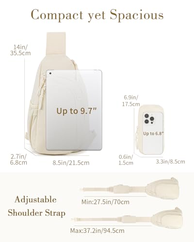 Miniatura 5 de Bandolera Cruzada Mujer Hombre Bolso Pecho Sling Bag Con Bolsillo Bloqueador Rfid Mochila Bandolera Para 9.7 Inch Ipad Para Viaje Deporte, Blanco