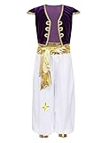 Aislor Traje De Princípe Árabe Para Niños Chaleco Delantero Abierto Y Pantalones De Cintura Elástica Disfraz Príncipe De Aladino Cosplay Morado B 10-12 años