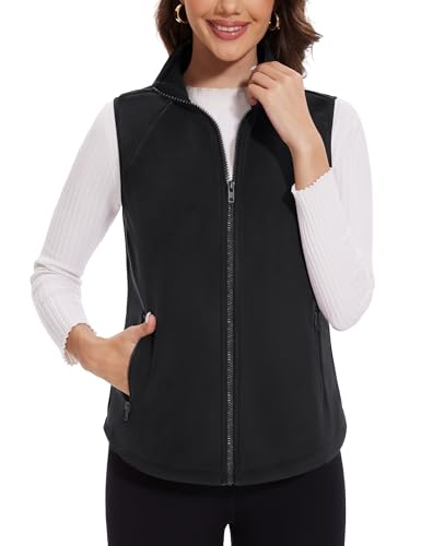 image for MAGCOMSEN Black Vests Ladies Sleeveless Soft Light Fleece Jackets Oute