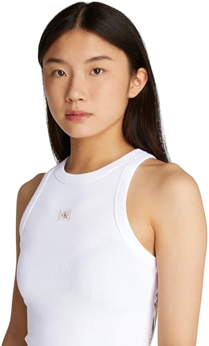 Calvin Klein Damen Tank Top Woven Label Rib Slim Fit, Weiß (Brilliant White), XXXL – Ansicht 3