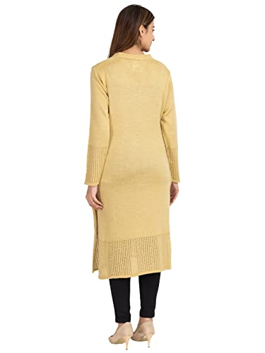 Image of Rosary Women's Winter Wear Embroidered Warm Woolen Straight Full Sleeve Kurti with Pockets