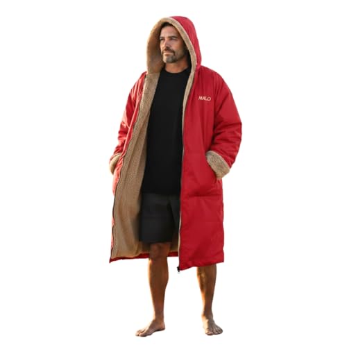 Image of Malo'o Adult Sherpa Lined Surf Parka Changing Robe, Waterproof & Windproof Swim Parka, Long Sleeve Hooded Dry Robe