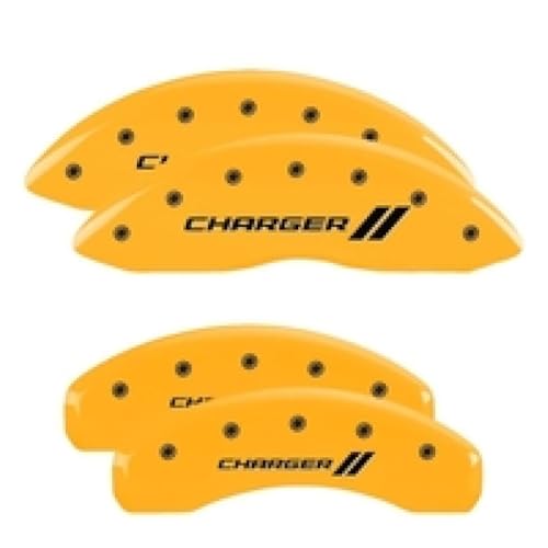 Image of MGP Caliper Covers - Brake Caliper Covers for 2011-2023 Dodge Challenger & 2011-2023 Dodge Charger (Requires Dual Piston Front Caliper) Front and Rear Set (Yellow, Charger / /)