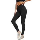 TNNZEET Crossover Leggings for Women, Cross Waist Soft Black Workout Athletic Yoga Leggings