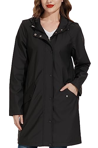 Fahsyee Raincoat Women, Rain Jacket Waterproof Coat Hooded Windbreaker Outdoor Long Active