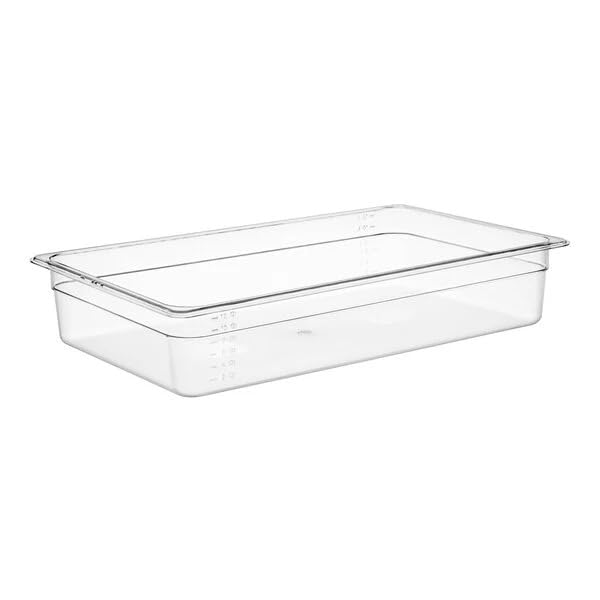 Full Size Polycarbonate Food Pan, Clear Rectangle, 20.75 x 12.75 x 4 Inches, Dishwasher Safe, Stackable, -40 to 212°F