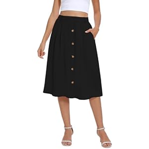 Yincro Women’s Flowy Midi Skirt Summer Pleated High Waisted Casual Button Front Skirts with Pockets