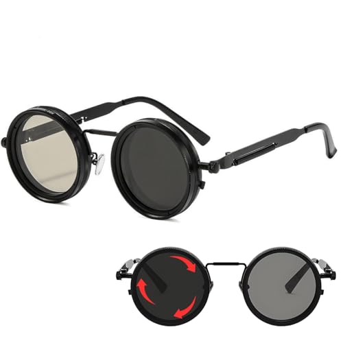 Image of Adjustable Tint Rotating Polarized Round Sunglasses for Men Stylish, Anti Glare Lenses 1-11 Gear UV400 Protection Metal Goggles for Driving Beach Retro Branded Sun Glasses