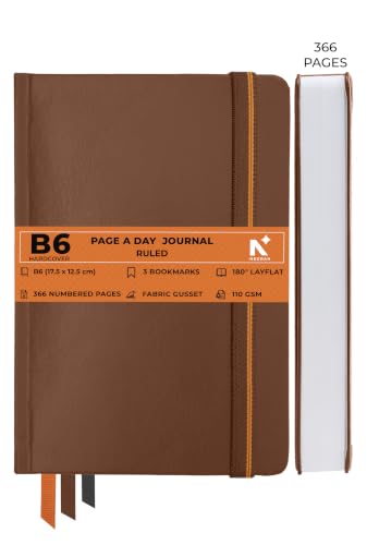 Image of NEORAH -B6 RULED | 368 Pages - 110 Gsm | PAGE A DAY JOURNAL (17.5 X 12.5 cm)-Hardcover RULED Notebook |Back Pocket |3 Silk Book Mark - Completely HANDMADE for Journaling,writing - BROWN