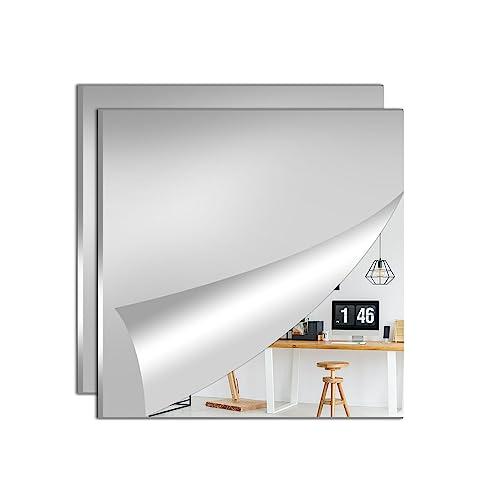 TAIANJI 2PCS Miroir Adhesif Miroir Autocollant Miroir Adhesif Porte Miroir Autocollant Mural, Autocollant Mural Flexible pour Miroir HD Haute Transparence pour La Décoration de La Maison (30 x 30 cm)