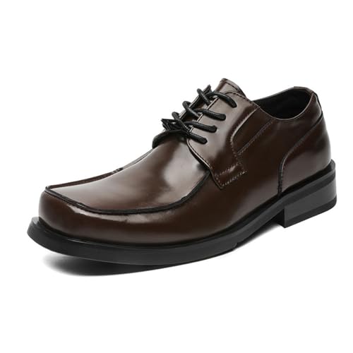 Mens Leather Chunky Heel Wide Toe Dress Oxfords Fashion Comfort Square Toe Lace Up Business Formal Derbys Causal Tuxedo Party Prom Wedding Shoes