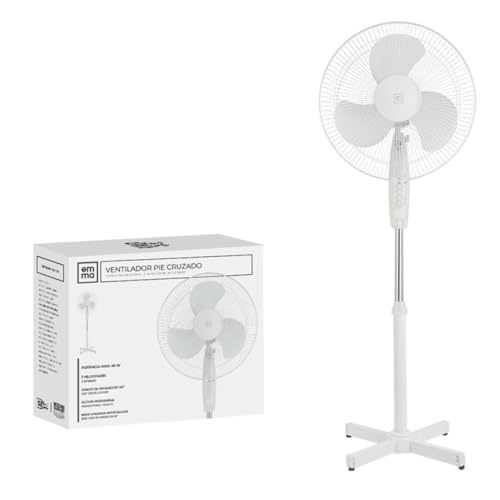 Cosecha Privada Ventilador de pie EMMA   Ultra Silencioso   Envio 24h   45 W   Alta Potencia 3 velocidades   Altura Modulable   3 Aspas Duales   Pedestal   Ligero y Resistente (Blanco, Pie Cruzado)