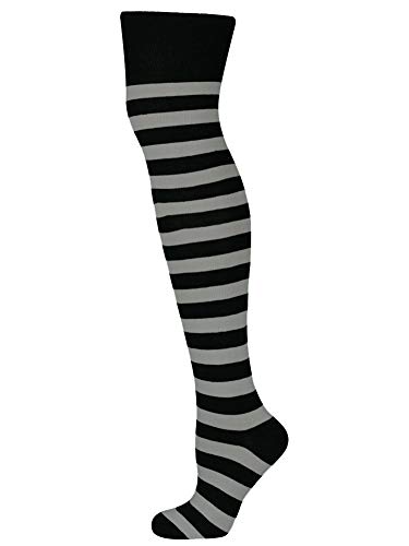 Mysocks Unisex Over the Knee Socks Stripe Two Colours Thick Stripe Ash and Black