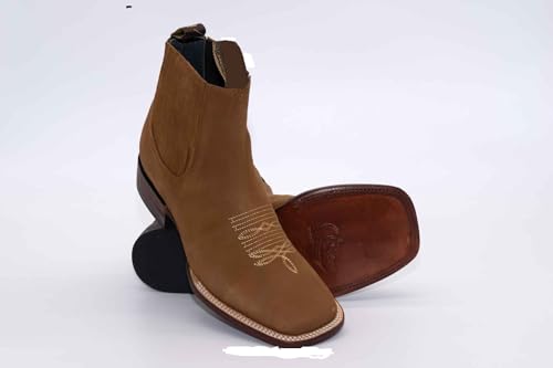 Men's Genuine Leather Square Toe Short Ankle Rodeo Cowboy Boot, Botas de hombre punta cuadrada2