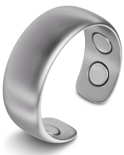 MagnetRX Magnetic Ring - Elegant Stainless Steel Ring - Magnet Rings for Men (Brushed Silver | Size: 8)