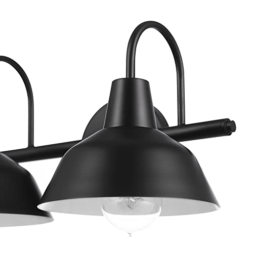 Image of Globe Electric 63000004 3-Piece Bathroom Set, Matte Black, 15.5 inch 2-Light Vanity Light, Towel Ring, Toilet Paper Holder, Bulb Not Included