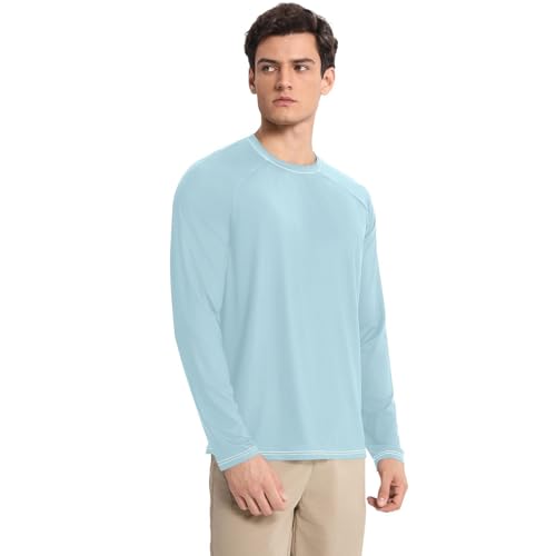 Light Blue Men's Rash Guard Classic Crew Neck Comfort Sun Protection Long Sleeve Water Fishing3