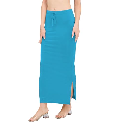 Image of DESI GIRL Satin Shimmer Stretchable Saree Shapewear Petticoat with Drawstring for Women | Mermaid fit Saree Petticoat with Side Slit for Easy Movement | Saree Shaper | Long inskirt