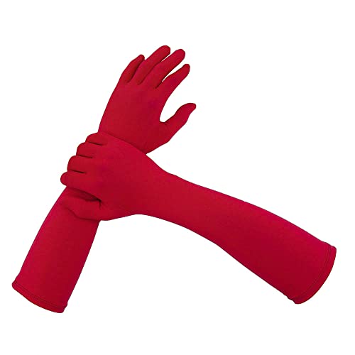 Aniler Unisex Costume 15 Halloween Elbow Length 20s Stretchy Cosplay Solid Color Gloves (One Size Red)