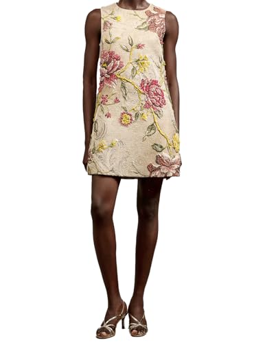 Dignified Beige Flower Jacquard Dress Mini Graceful A Line Loose Vacation Date Night Garden Party Dress