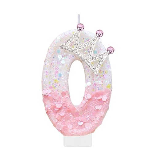 Pink Birthday Number 0 Candle for Cake, Pink Crown Cake Topper Princess Birthday Party Decorations Cupcake Topper Party Favors Decor Supplies