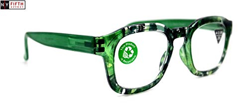 Sasha, Premium Reading Glasses, High End Reading Glass +1.25 to +3 Magnifying Glasses, Round. Optical Frames. Black n Green. NY Fifth Avenue
