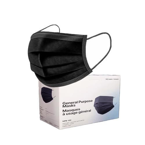 Black Disposable Face Mask 3 Layers Protection 100Pcs, Adult Dust Mask Comfortable Protective Masks