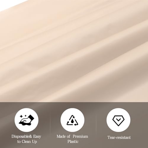 Image of tujol Ivory 6 Pack Plastic Table Cloth 54 inch x 108 inch, Disposable Tablecloths Rectangle Table Cover, Plastic Tablecloths for Parties
