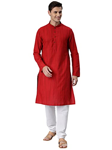 Image of Manthan Men's Kurta, Mandarin Collar Full Sleeves Ethnic Knee Length Kurta for Festival, Wedding, Party Solid Cotton