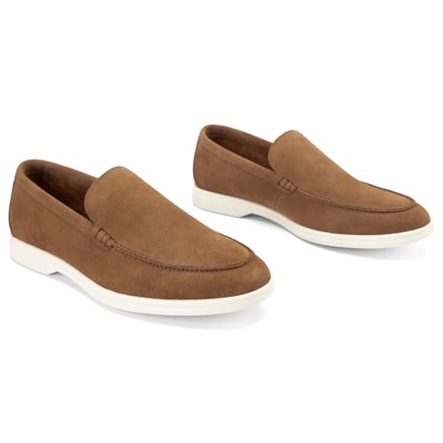 Image of Meijiana Men's Genuine Leather Loafers Slip-On Moccasins Dress Shoes, Lightweight and Breathable with Rubber Sole Stylish Mens Loafers