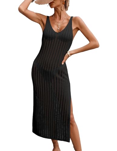 BreathSunny Crochet Bathing Cover Up for Women Black Swimsuit Beach Bikini Mesh Knit Sexy Coverups Vacation Resort Long Dress 2026