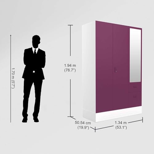 Image of Interio by Godrej Slimline Blend 3-Door Steel Almirah /Wardrobe with Mirror