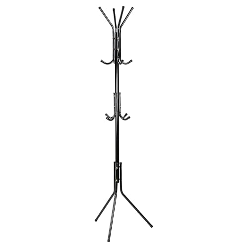 Taylor & Brown Coat Rack Stand 172cm Steel Hat Stand Coat Stands with 12 Hooks – Clothes Hanger for Jackets, Hats, Scarves, Bags & Umbrellas Space Saving Design Non-Slip Feet, Black
