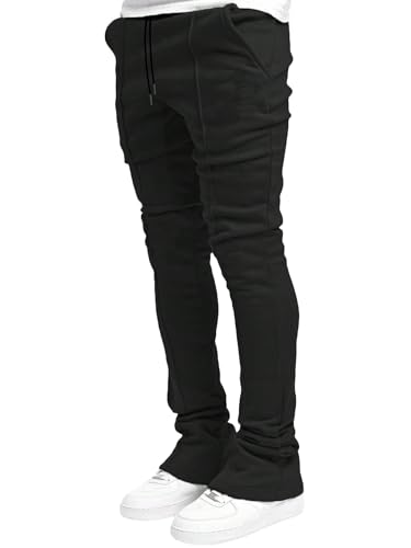 GORGLITTER Men's Letter Graphic Drawstring Waist Pants Stacked Flared Cool Sweatpants with Pockets