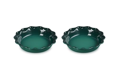 Le Creuset Stoneware Set of 2 Heritage Fluted Pie Dish, 9', Artichaut