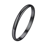 ChicSilver Minimalist Sterling Silver Ring for Women Men Unisex Plain Dome High Polish 2MM Thin Black Wedding Band Gifts for wife- Size 7