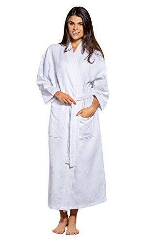 Turquaz 100% Turkish Cotton White Waffle Kimono Unisex Spa Robe4