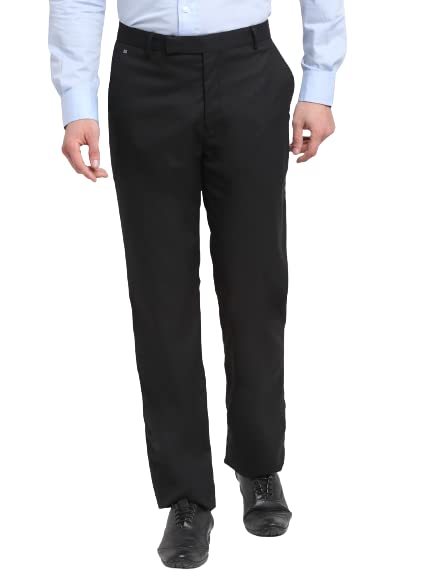 Solid Non Pleated Regular Fit Mid Rise Formal Trouser for Men | Formal Pants for Men | Formal Wear Regular Fit Trouser for Men (P-MTRF00025-BLACK)-image-7