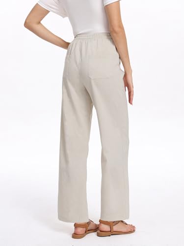 Women's High Rise Linen Blend Pants Summer Casual Trousers with Pockets2