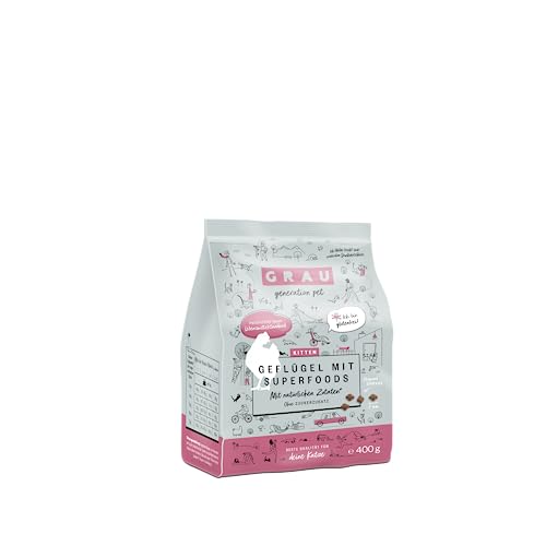 GRAU L’originale, Alimento secco per gatti e gattini, pollame con integratori superfood, 1 confezione da 400 g, senza glutine