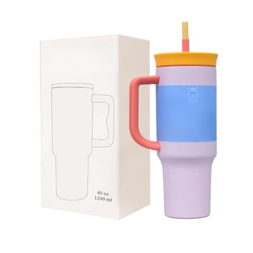 Image of Large Travel Mug 40oz with Straw & Sip Lid | 1.2L Big Capacity Cup Holder Friendly Tumbler with Handle | Leak-Resistant BPA Free Mug for Office, Car Travel, Gym (Misty Rose, 1200 ML)