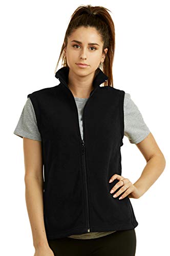 Women's Polar Fleece Full Zip Up Winter Vest (L, Black)