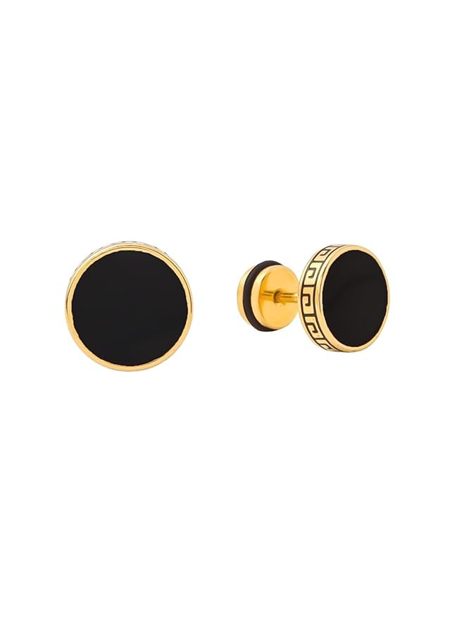 uv, Earrings for Men and Boys Fashion Golden Studs for Men | Gold Toned Black Studs | Stainless Steel Stud Earrings |-image-28