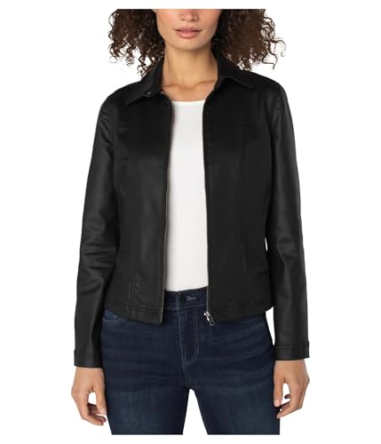 Liverpool Women's 90's Zip Front Coated Black Denim Jacket