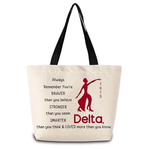 ZhuVantrix Sorority DST Tote Bag Reusable Grocery Bags Aesthetic Shopping Shoulder Handbag with Interior Zipper Pocket Stylish Sorority Delta Soror Present for Women