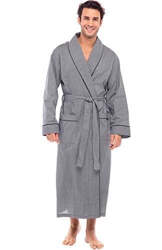 Alexander Del Rossa Mens Lightweight Cotton Robe, Large Black Houndstooth Check (A0715R60LG)