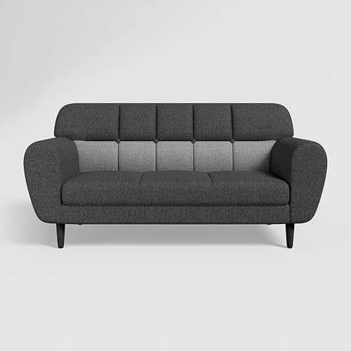 Image of GODREJ INTERIO Sofa Bobbin 3 Seater Fabric Sofa for Living Room, 3-Years Warranty, Pinewood, Charcoal