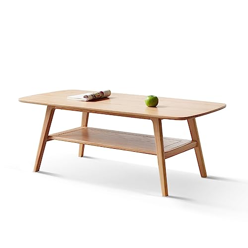 Bamskov Wood Coffee Table - 100% Solid Oak Wood - Double Storage Coffee Table, Eco-Friendly Finish Center Table - Easy Assembly (Natural, 31.49