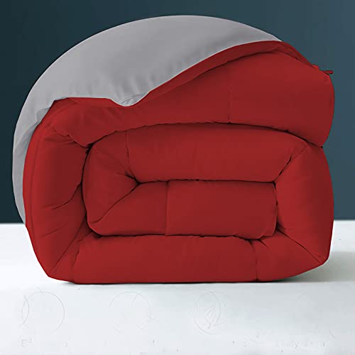 Image of Day Care - Hotel Quality-Down Alternative Reversible 400 GSM Comforter (92 inch x 106 inch Inches /233cm x 269cm) - Comforter King Size|Silver /Burgundy| TC - 450
